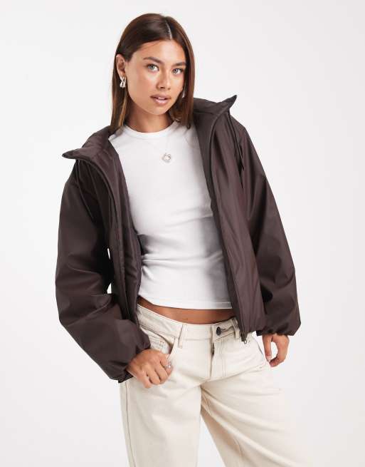 ASOS DESIGN rubberised puffer jacket in chocolate