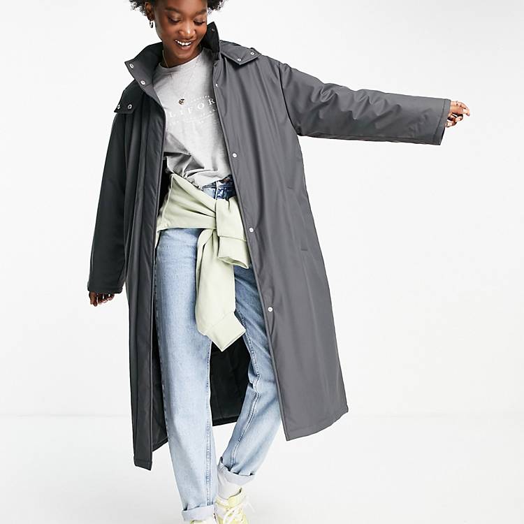 ASOS Asos Design Tall Rubberised Puffer Rain Coat Womens Clothing Coats Long coats and winter coats 