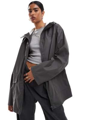 ASOS DESIGN ASOS DESIGN rubberised rain coat in charcoal-Black