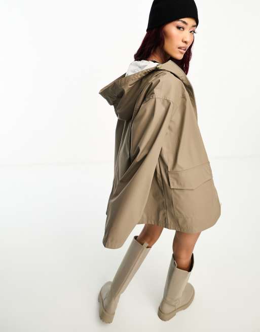 ASOS DESIGN rubberised rain coat in mushroom