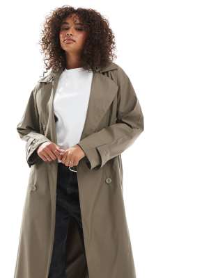 Asos Design Rubberised Rain Hooded Trench Coat With Belt Detail In Gray