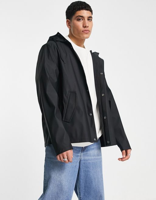 ASOS DESIGN rubberised rain jacket in black | ASOS