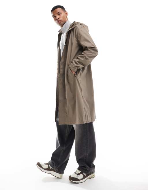 ASOS DESIGN rubberised rain jacket in mushroom