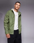 [ASOS DESIGN] ASOS DESIGN rubberised rain jacket with borg lining in khaki-Green S KHAKI