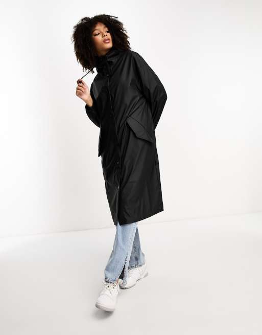 ASOS DESIGN rubberised rain parka coat in black