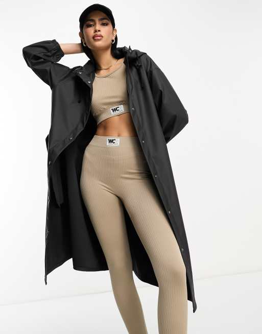 ASOS DESIGN rubberised rain parka coat in black, 2 of 4