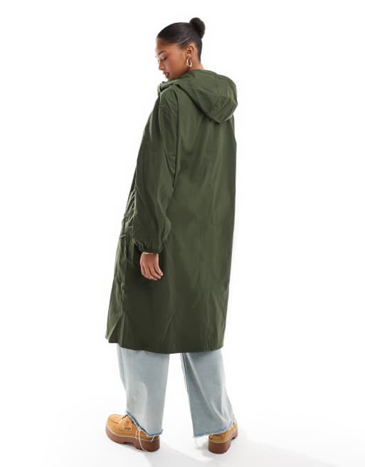 ASOS DESIGN rubberised rain parka coat in khaki, 2 of 4