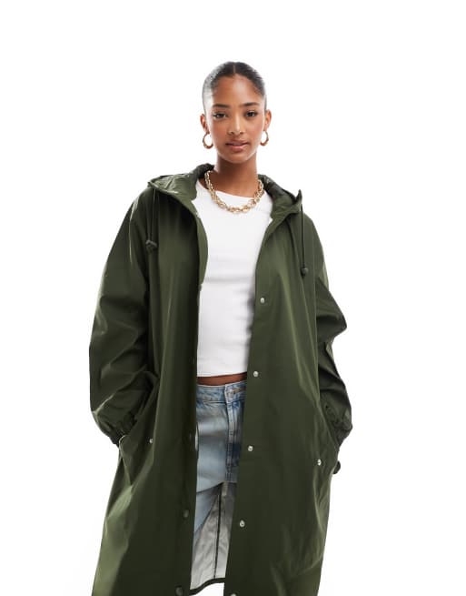 ASOS DESIGN rubberised rain parka coat in khaki ASOS