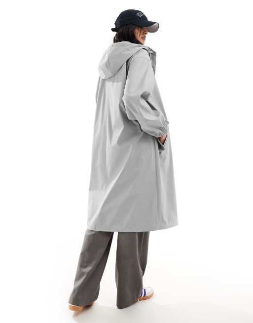 ASOS DESIGN rubberised rain parka coat in light grey ASOS