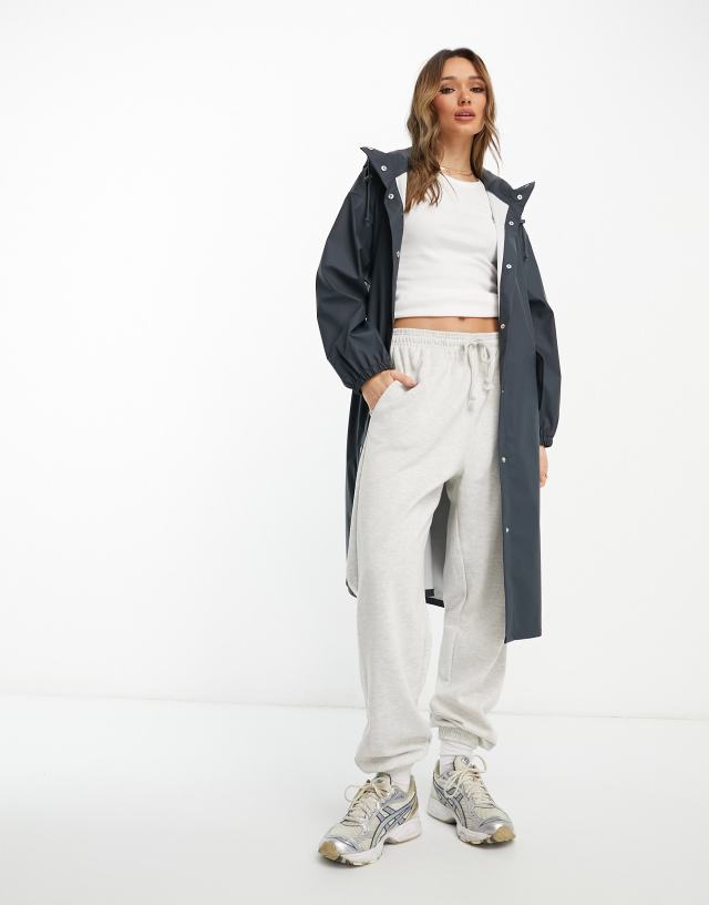 ASOS DESIGN - rubberised rain parka coat in midnight