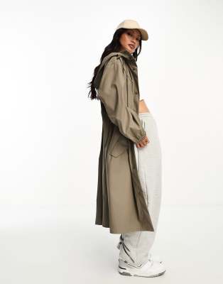 ASOS DESIGN rubberised rain parka coat in mushroom | ASOS