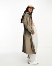 ASOS DESIGN short lightweight trench coat in dark stone