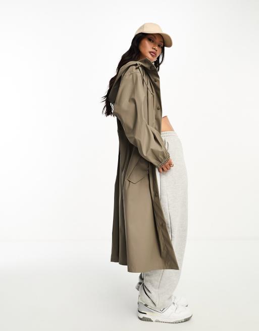 ASOS DESIGN rubberised rain parka coat in mushroom