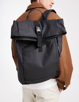 ASOS DESIGN ASOS DESIGN rubberised roll top backpack in black