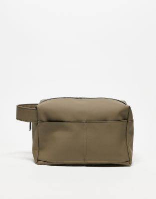 ASOS DESIGN ASOS DESIGN rubberised wash bag with grab handle in stone-Neutral