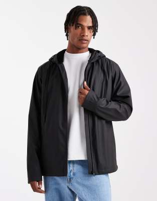 Asos Design Rubberized Jacket With Teddy Lining In Black