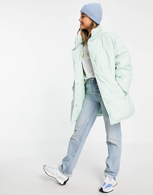 difficult replica Coin laundry ASOS DESIGN rubberized oversized puffer jacket in mint | ASOS
