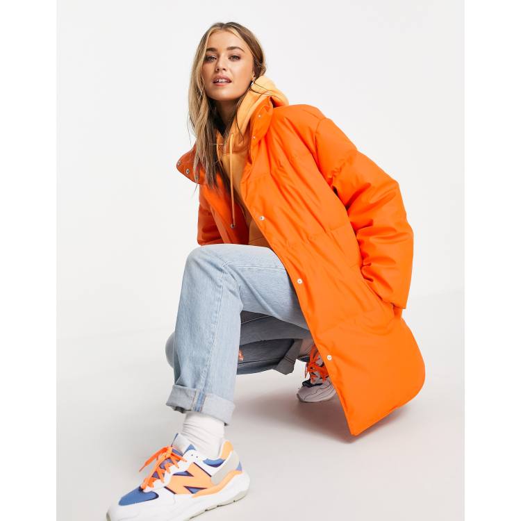 ASOS DESIGN rubberized oversized puffer jacket in orange