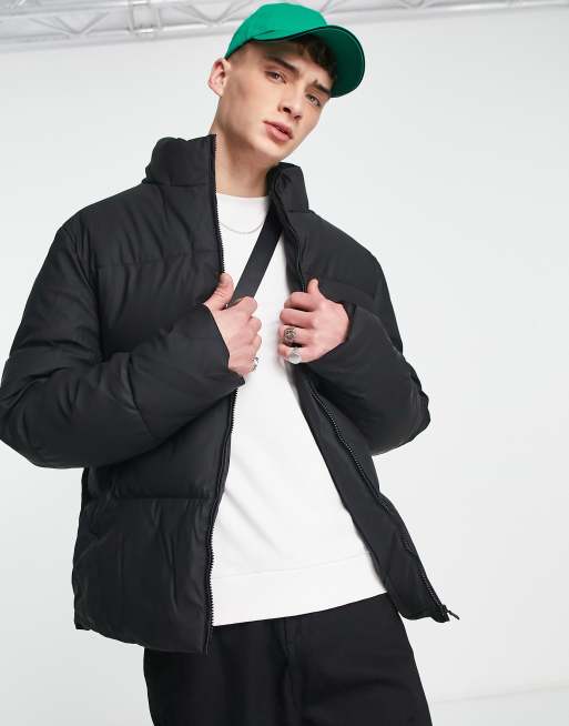 ASOS DESIGN rubberized puffer jacket in black | ASOS