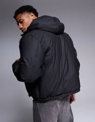 Asos Design Rubberized Puffer Jacket In Black