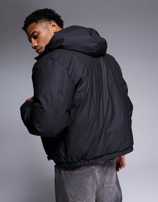 ASOS DESIGN rubberized puffer jacket in black