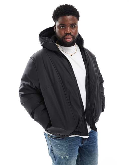 ASOS Design rubberized puffer jacket in Black