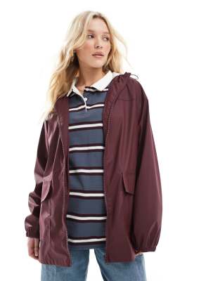 Asos Design Rubberized Rain Coat In Burgundy-red