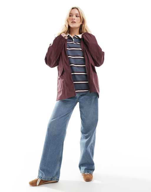 ASOS DESIGN rubberized rain coat in burgundy