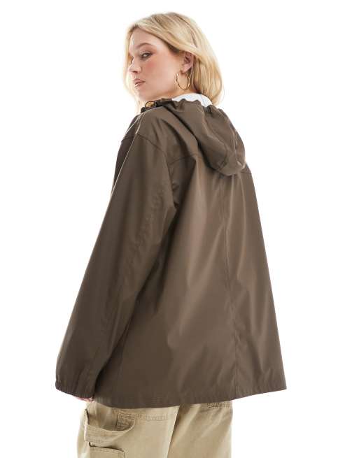 ASOS DESIGN rubberized rain coat in chocolate