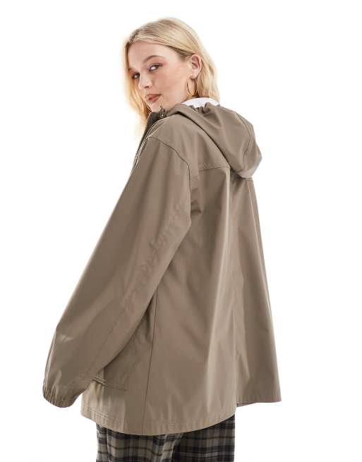 ASOS DESIGN rubberized rain coat in mushroom