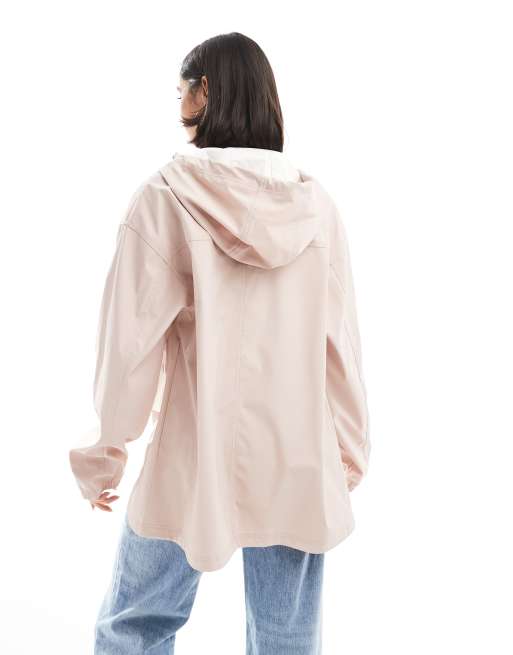 ASOS DESIGN rubberized rain coat in pale pink
