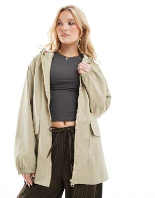 Asos Design Rubberized Rain Coat In Sage-green
