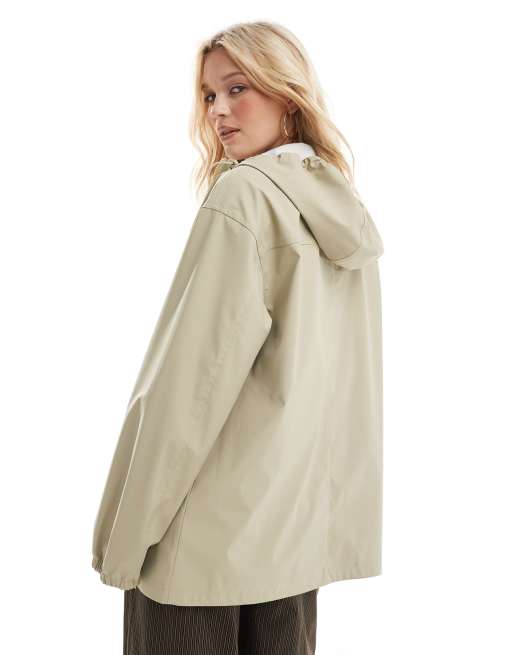 ASOS DESIGN rubberized rain coat in sage