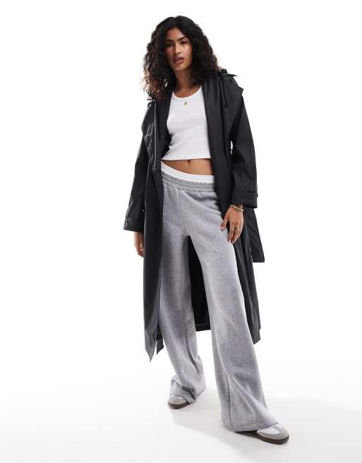 ASOS DESIGN rubberized rain hooded trench coat with belt