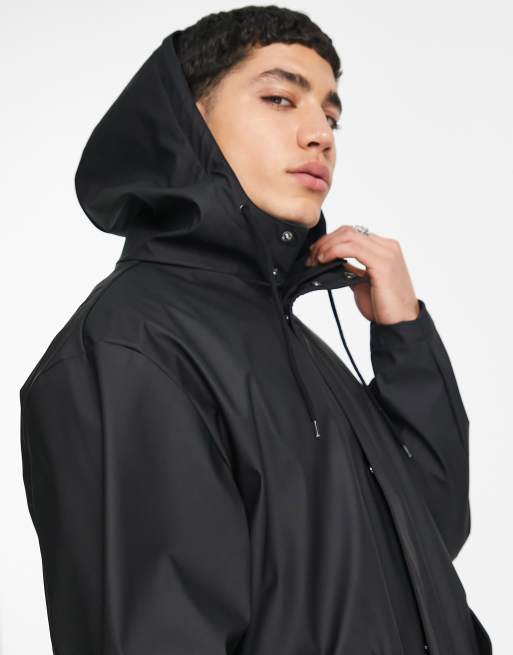 ASOS DESIGN rubberized rain jacket in black, 3 of 4