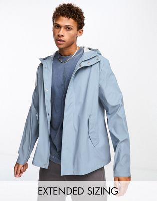Asos Design Rubberized Rain Jacket In Dusty Blue