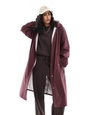 rubberized rain parka coat in burgundy-Red