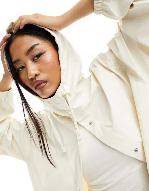 ASOS DESIGN rubberized rain parka coat in cream