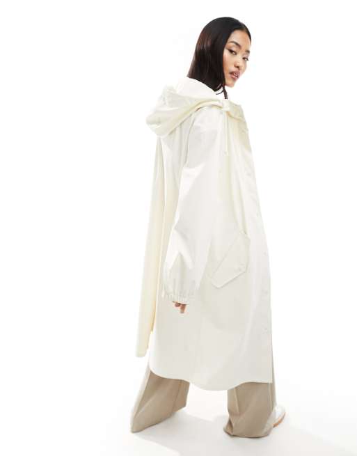 ASOS DESIGN rubberized rain parka coat in cream
