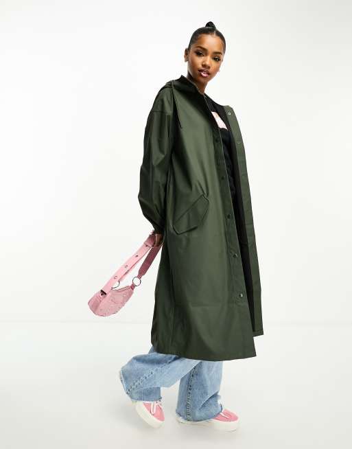 ASOS DESIGN rubberized rain parka coat in khaki