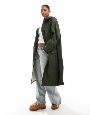 rubberized rain parka coat in khaki-Green