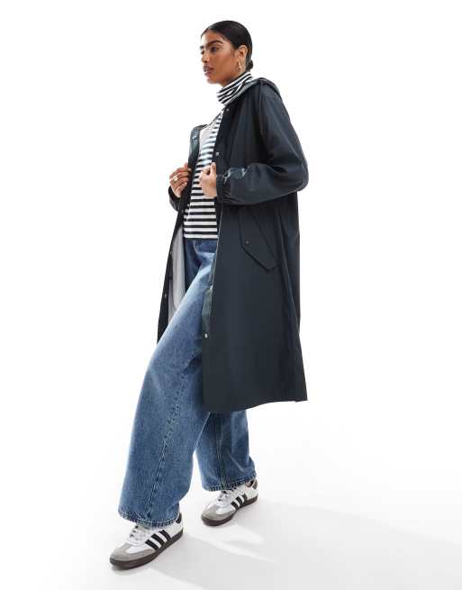 ASOS DESIGN rubberized rain parka coat in midnight