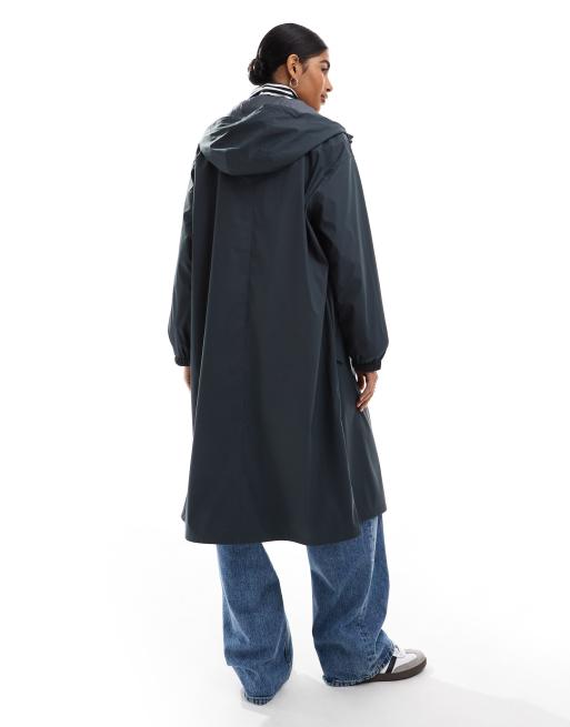 ASOS DESIGN rubberized rain parka coat in midnight