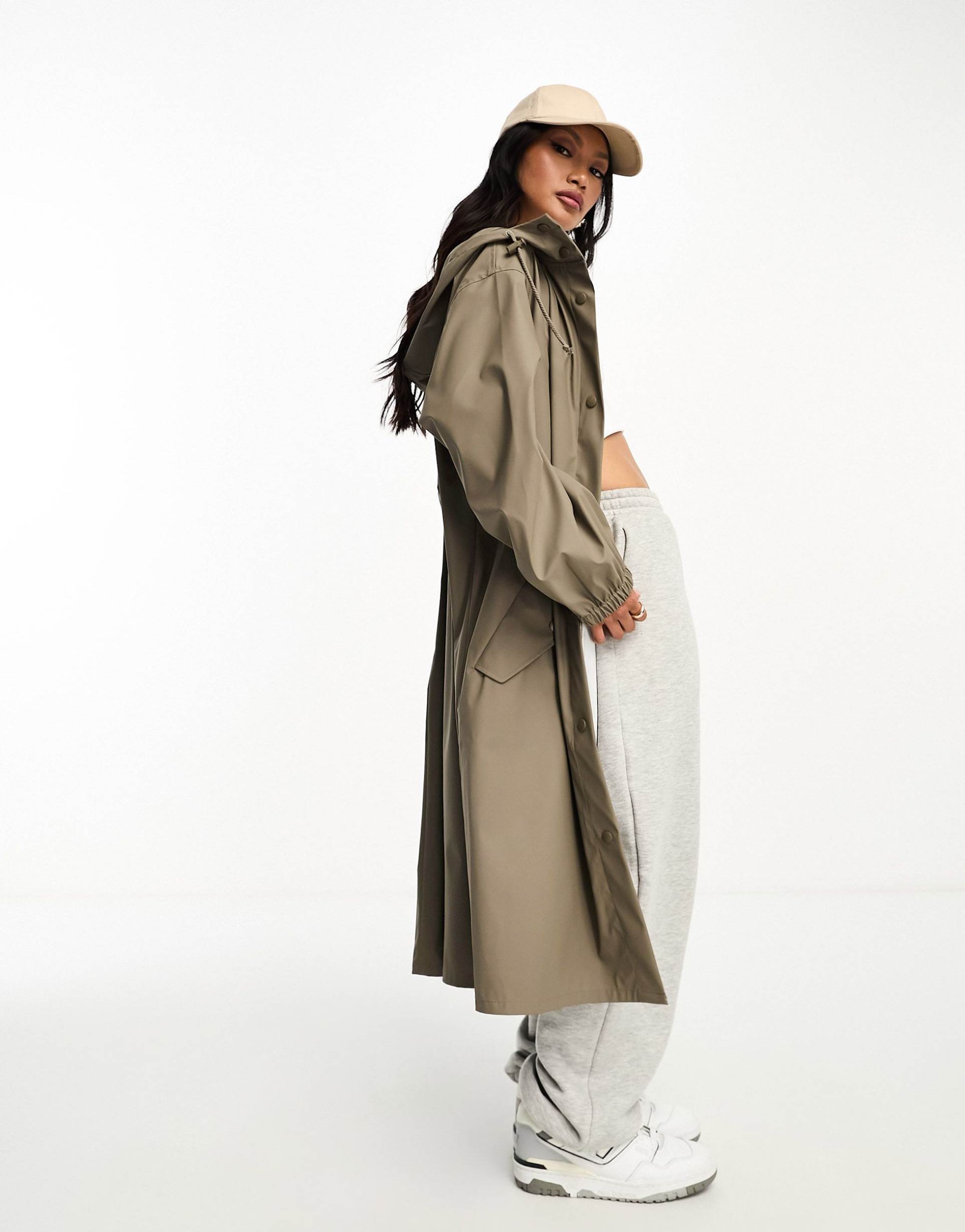 asos design rubberized rain parka coat in mushroom