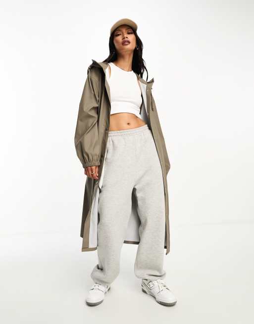 ASOS DESIGN rubberized rain parka coat in mushroom
