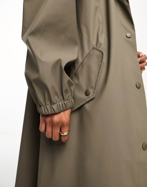 ASOS DESIGN rubberized rain parka coat in mushroom
