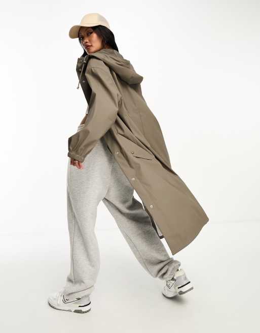 ASOS DESIGN rubberized rain parka coat in mushroom