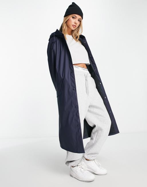 ASOS DESIGN rubberized rain parka coat in navy, 2 of 4