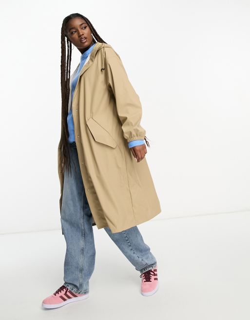 ASOS DESIGN rubberized rain parka in stone