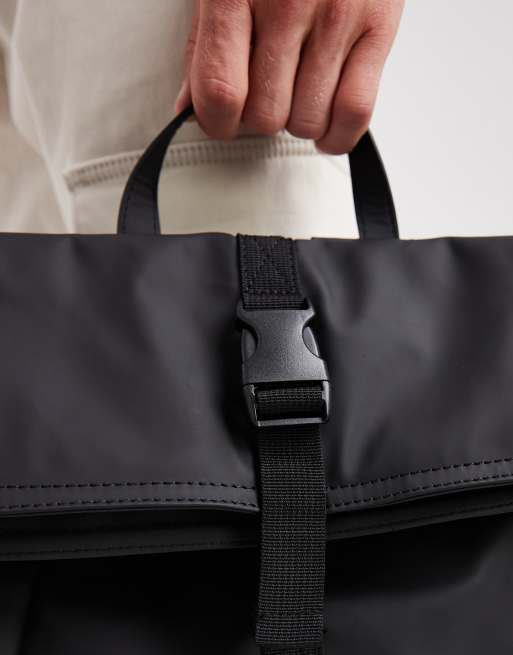 ASOS DESIGN rubberized roll top backpack in black, 2 of 4